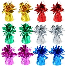 Balloon Weights Pack of 12 with Colorful Foil for Birthday Party Decorations (2.5 x 4.125 inch, 6 Colors)