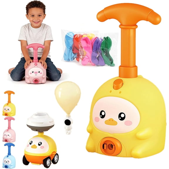 Balloon car, 2-in-1 Balloons Cars Launcher Set with Manual Pump, Inertial Balloon Car, Three Adorable Designs, Multiple Package Configurations Available (Yellow)