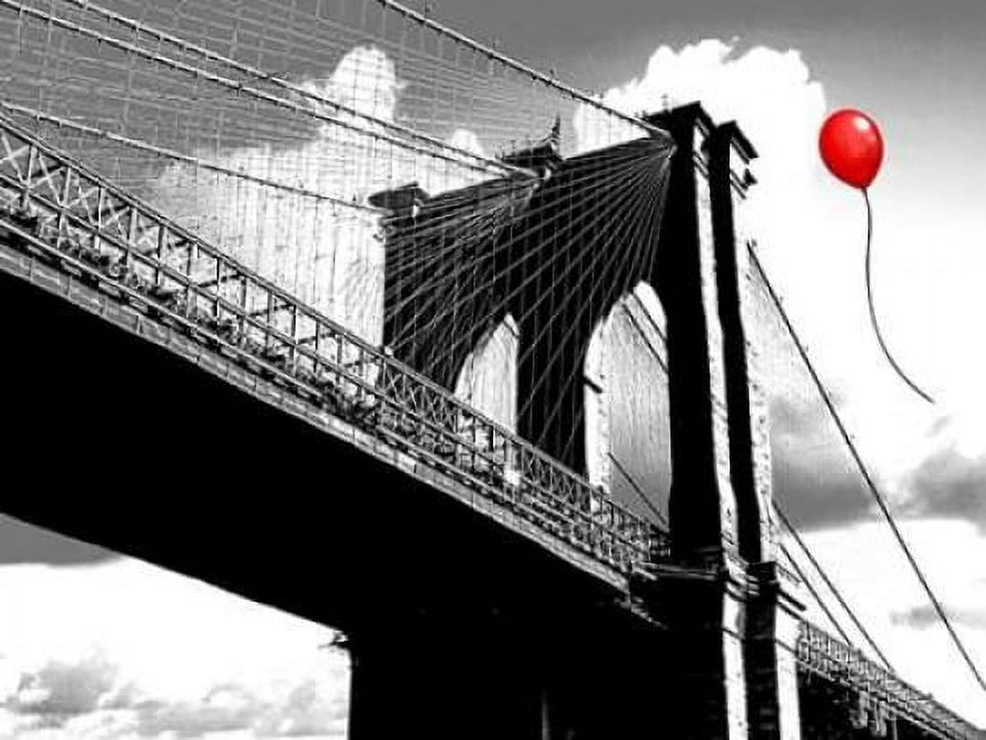 Balloon over Brooklyn Bridge Canvas Art - Masterfunk collective (22 x 28)