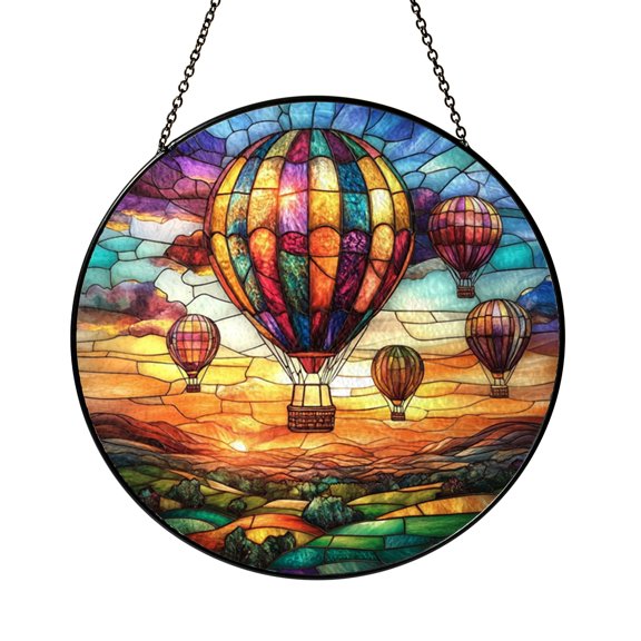Balloon stained style panel, colorful floating scene window hanging for home