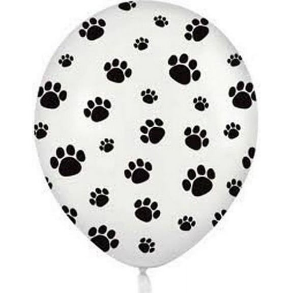 Balloons (12) Quantity Paw Print Black White Dog Cat Animal Latex 11" Party Decor