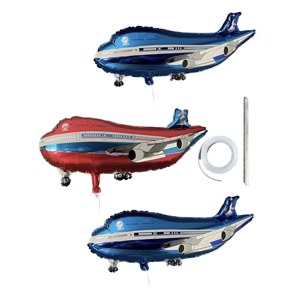 Balloons 3Pcs (Red And 2 Blues) Airplane Foil Balloons, Airplane Birthday Party