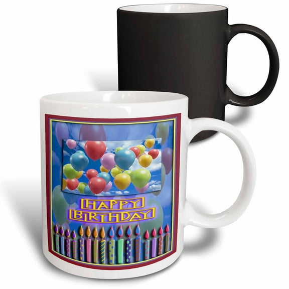 3drose, Balloons and Candles, Happy Birthday, 11oz Magic Transforming Mug
