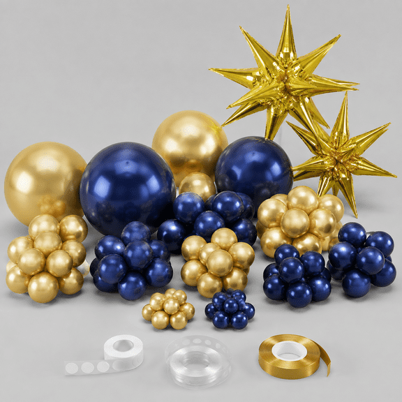 Balloons Arch Garland Kit, 5 10 12 18 inch Royal Blue Gold Balloons with Explosion Star Balloons 101pcs Balloons for Anniversary Wedding New Year Birthday Party Decorations