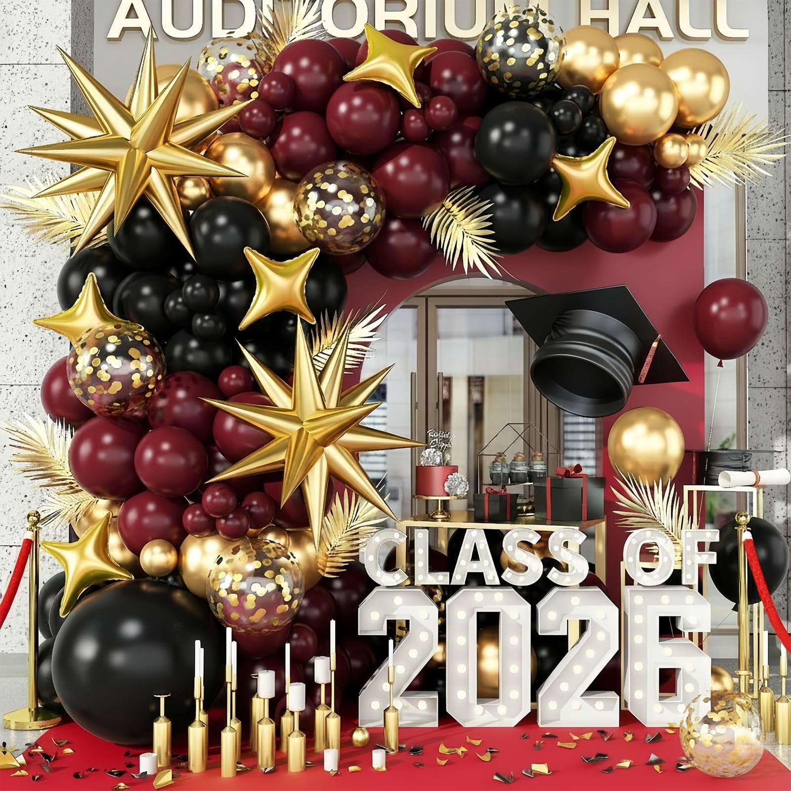 Balloons Arch Kit Black Burgundy Gold 98pcs for Birthdays Graduation Celebrations