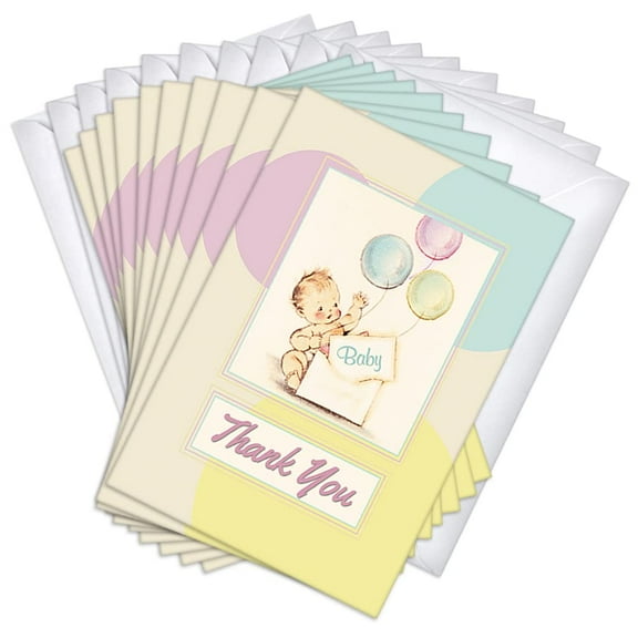 Balloons Baby Shower Thank You Greeting Cards | 10 Pack Bulk Set (4x6)