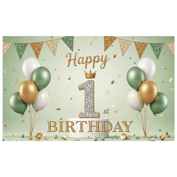 Balloons Decoration Happy 1st Birthday Banner Festive Design First Birthday Party Banner for Kids Celebration Indoor Decoration