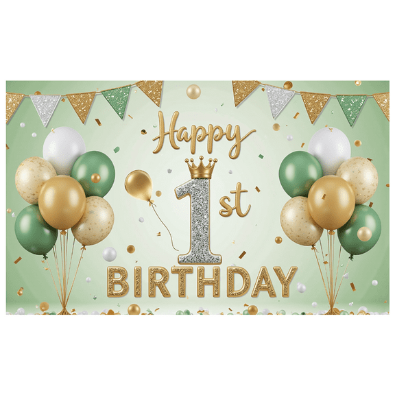 Balloons Decoration Happy 1st Birthday Banner Festive Design First Birthday Party Banner for Kids Celebration Indoor Decoration