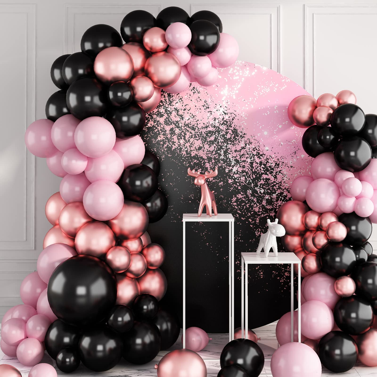 Balloons Garland Kit Black AIF4 Pink, 96PCS Metallic Chrome Rose Gold ...