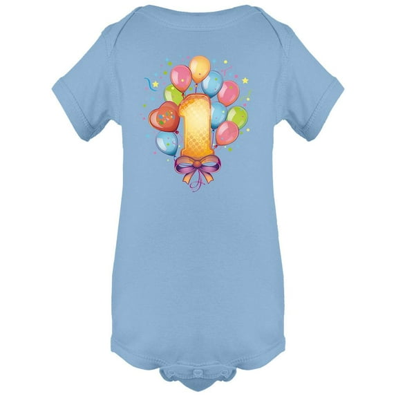 Balloons On The First | Birthday Bodysuit Infant | Size Light Blue,24M (Bodysuit)