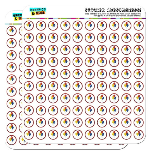 Balloons Red Blue Yellow Birthday 1/2" (0.5") Scrapbooking Crafting Stickers