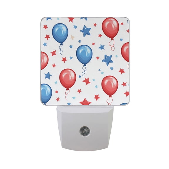 Balloons Stars Independence Day LED Night Light with Smart Sensor Plug Into Wall Dusk to Dawn 2 packs