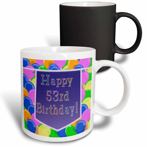 3drose, Balloons with Purple Banner Happy 53rd Birthday, 11oz Magic Transforming Mug