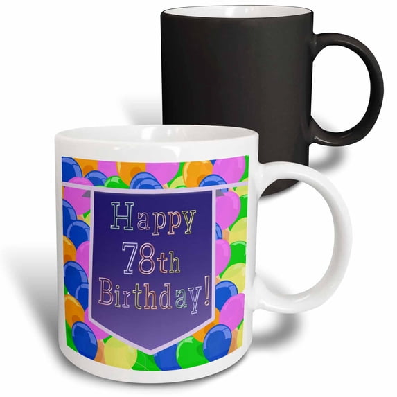 3drose, Balloons with Purple Banner Happy 78th Birthday, 11oz Magic Transforming Mug