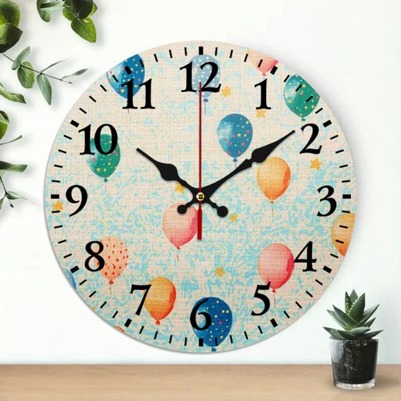 Balloons stars paper Round Wooden Wall Clock Wall art Decor, Battery Operated (AA Not Included) Perfect for Decorating Living Rooms, Kitchens, Dorms, And As Practical Everyday Gifts