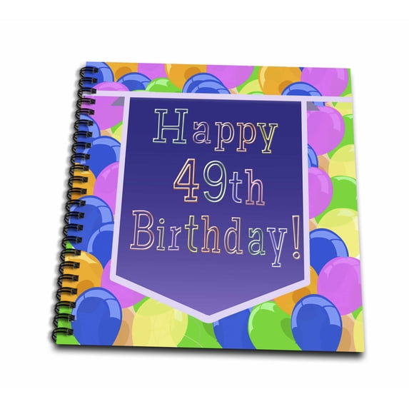 3dRose, Balloons with Purple Banner Happy 49th Birthday, Memory Book 12 x 12 inch