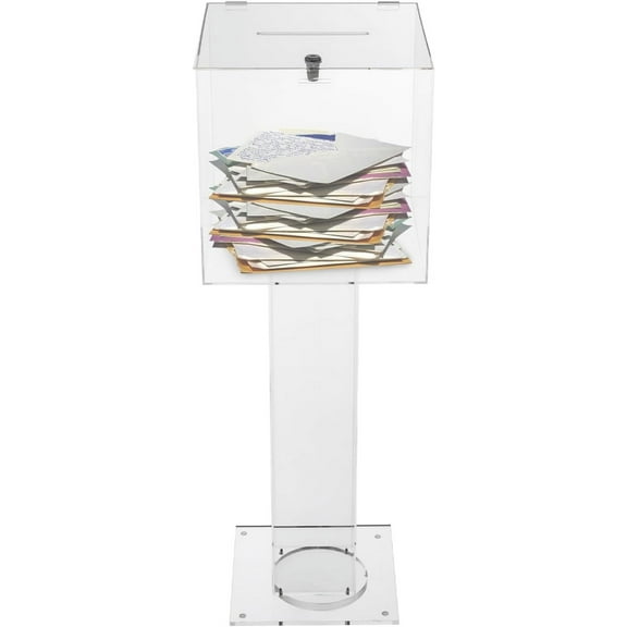 Ballot Box With Stand, Clear Donation Case With Lock, Floorstanding Suggestion Tithing Offering Box For Fundraising School Conference Voting Charity Church Elections
