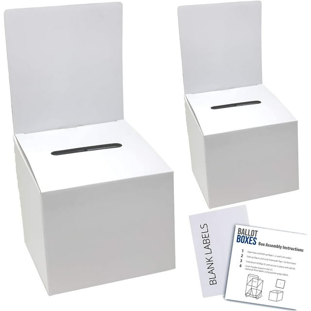 Ballot Box for Suggestions Donations Raffles White Glossy Cardboard
