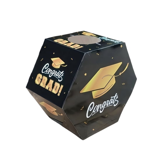 Ballot Card Box, Black Hexagonal Congrats Grad, 1 Piece for Graduation Season Party, Graduation Card Holding Well Wishes Advice Voting Collection Box