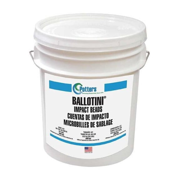 Glass Beads Blast Media, Coarse, 60 to 120 Mesh Size, 53 lb, Pail