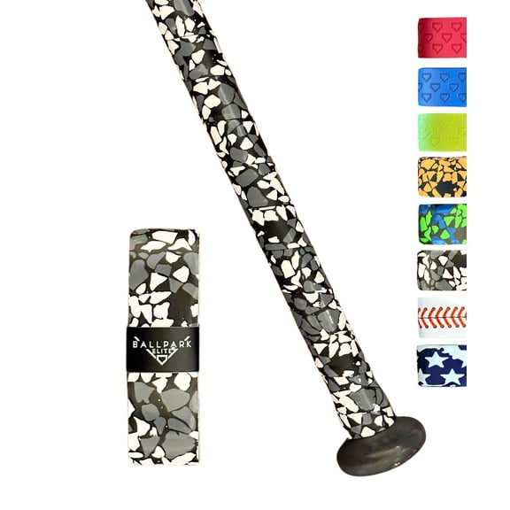 Ballpark Elite Bat Grip Tape for Baseball/Softball | 1.10 MM Precut Polymer Grip | Black & Gray Pebble Camo
