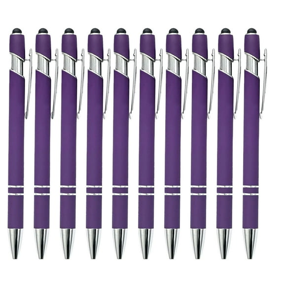 Ballpoint Pen 10 Pack with Stylus Tip, Aluminum Metal Click Pen for Writing & Touch Screen Use, Dual Function Office Business Pen Set, Fine Point Retractable Ink Pens, Bulk Pack for Gifts Supplies