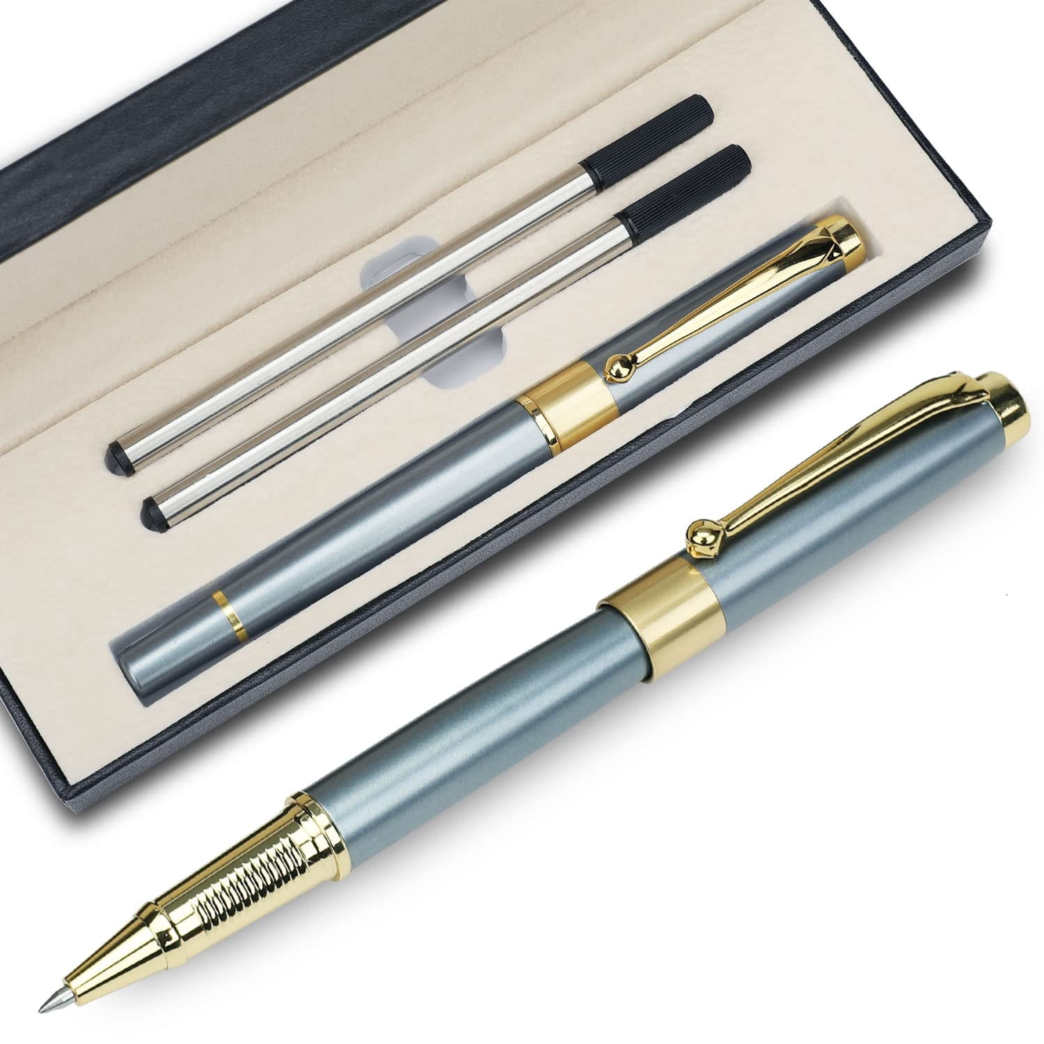 Ballpoint Pen Black Refill Luxury Line Width 0.5mm Ball Gift Set For Men & Women Professional Executive Office Nice Ballpens Classy Box (blue)