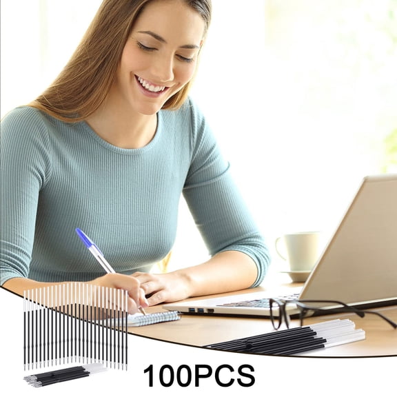 Ballpoint Pen Refills 100-Pack 0.7mm for Retractable Pens Black