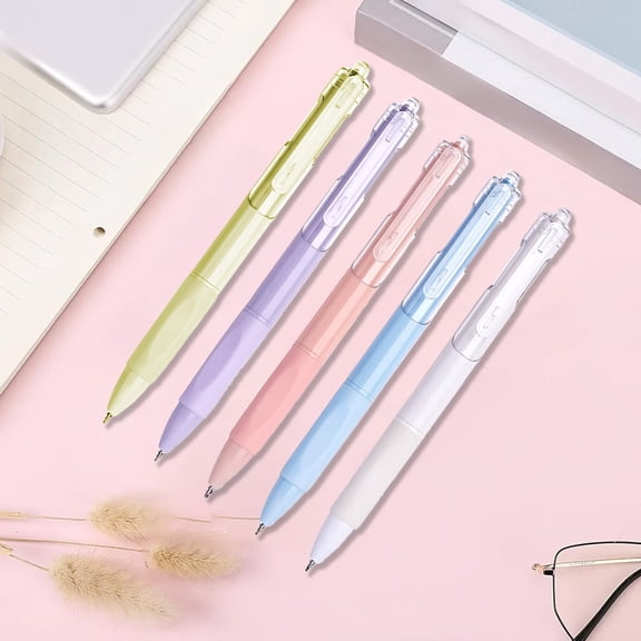 Ballpoint Pen,Retractable Ink Pen,Quick Dry 0.5mm Smooth Writing Large Capacity 5 Pack For Teen Classroom Office Daily Note Exam Stationery Supply