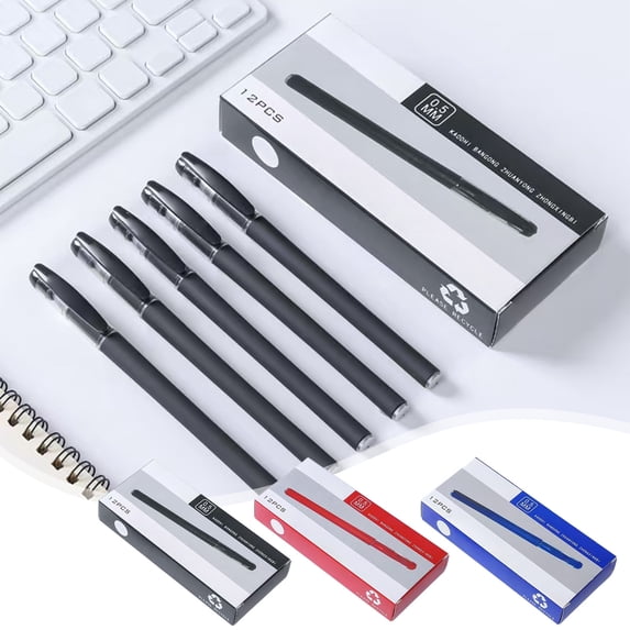 Ballpoint Pen Set Frosted Grip Non-Slip Design | Black Red Blue Ink | Smooth Writing | Office Business Signature | Plastic Barrel | Pack of 12 | 15cm Length | 24ml Capacity