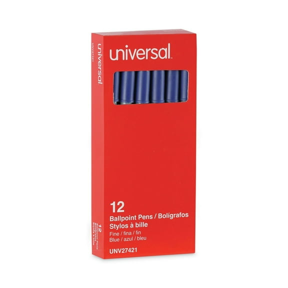 Universal UNV27421 Fine 0.7 mm Stick Ballpoint Pen - Blue Ink, Gray/Blue Barrel (1 Dozen)