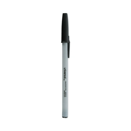 Universal UNV27410 Medium 1 mm Stick Ballpoint Pen - Black Ink, Gray/Black Barrel (1 Dozen)