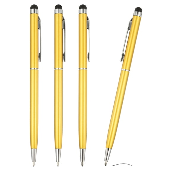 Ballpoint Pen with Stylus Tip, 4Pcs 2 in 1 Metal Pen Black Ink 1.0mm Medium Point Stylus Pen for Touch Screens, Golden