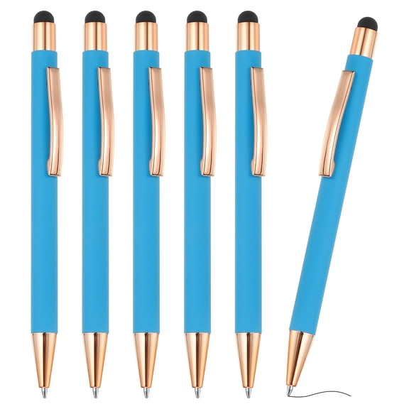 Ballpoint Pen with Stylus Tip, 6Pcs 2 in 1 Metal Pen Black Ink 1.0mm Medium Point Stylus Pen for Touch Screens Style 2, Dark Blue