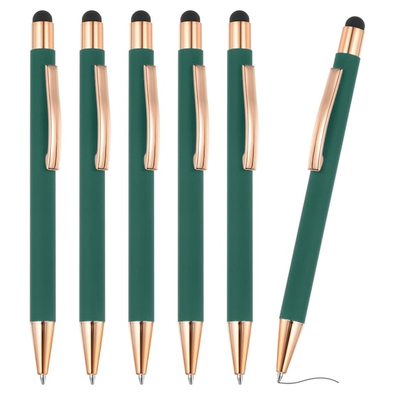 Ballpoint Pen with Stylus Tip, 6Pcs 2 in 1 Metal Pen Black Ink 1.0mm Medium Point Stylus Pen for Touch Screens Style 2, Green
