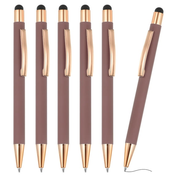 Ballpoint Pen with Stylus Tip, 6Pcs 2 in 1 Metal Pen Black Ink 1.0mm Medium Point Stylus Pen for Touch Screens Style 2, Rose Gold