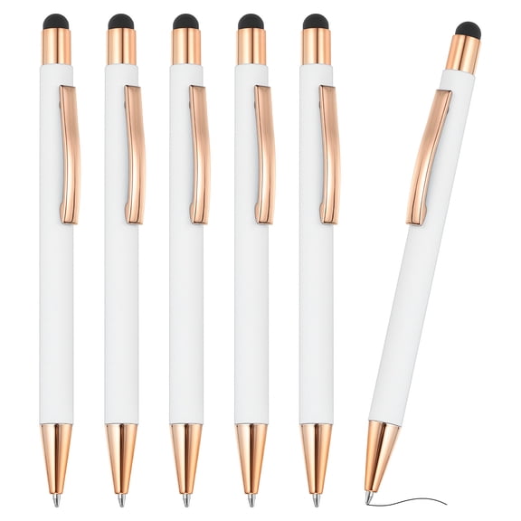 Ballpoint Pen with Stylus Tip, 6Pcs 2 in 1 Metal Pen Black Ink 1.0mm Medium Point Stylus Pen for Touch Screens Style 2, White