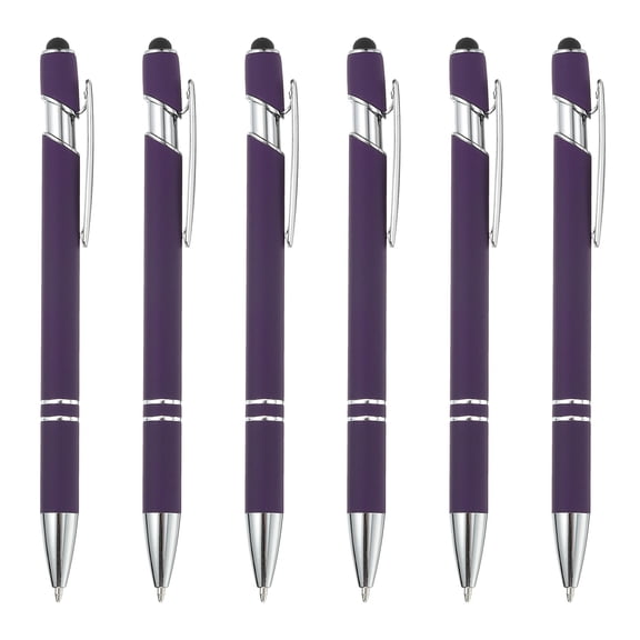 Ballpoint Pen with Stylus Tip, 6Pcs 2 in 1 Metal Pen Black Ink 1.0mm Medium Point Stylus Pen for Touch Screens Style 3, Dark Purple