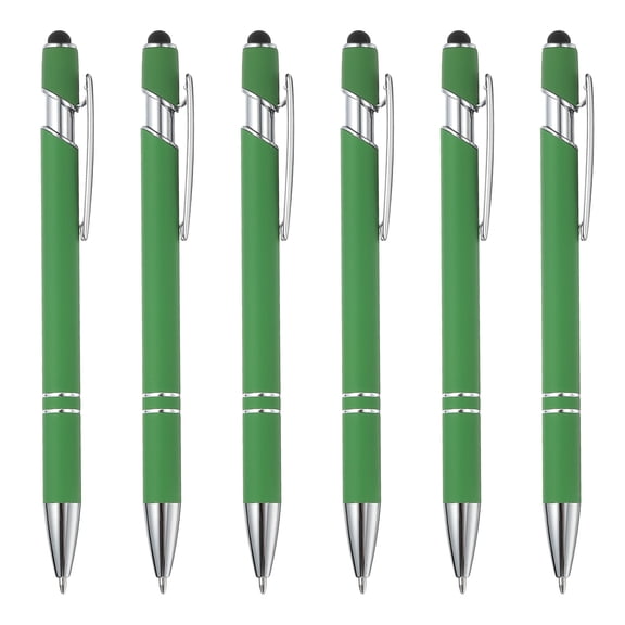 Ballpoint Pen with Stylus Tip, 6Pcs 2 in 1 Metal Pen Black Ink 1.0mm Medium Point Stylus Pen for Touch Screens Style 3, Green