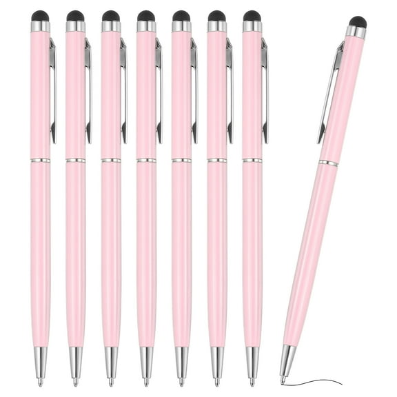 Ballpoint Pen with Stylus Tip, 8Pcs 2 in 1 Metal Pen Black Ink 1.0mm Medium Point Stylus Pen for Touch Screens, Pink