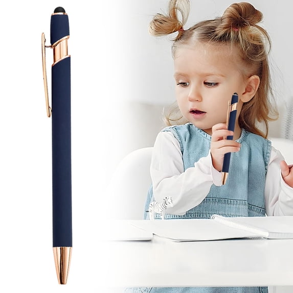 Ballpoint Pen with Stylus Tip, Soft Touch Click Metal Pen Velvet Pen Case, 1.0Mm Medium Point, Black Ink, 1 Count(Blue)