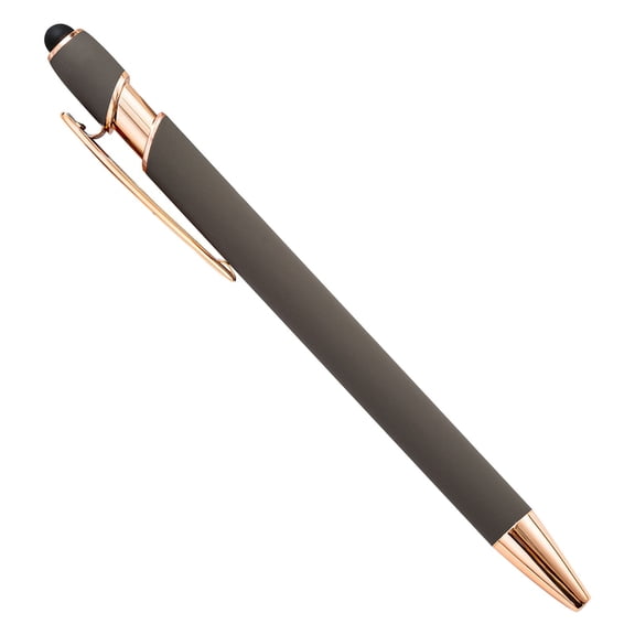 Ballpoint Pen with Stylus Tip, Soft Touch Click Pen, 1.0mm Medium Point, Black Ink, 1 Count(Grey)