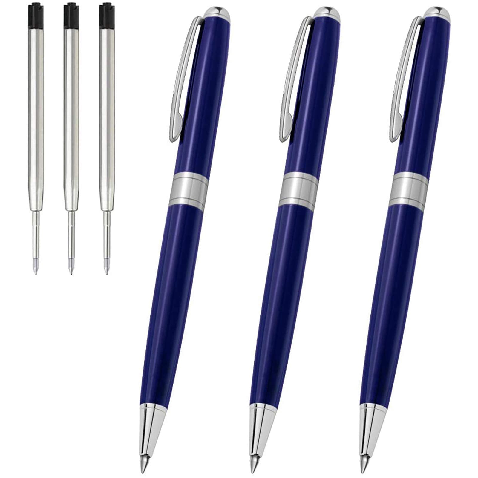 Ballpoint Pens Black Ink - Weighted Metal Twist Blue For Uniform Flight Attendant Business  1.0 Mm Medium Point Smooth Writing 3 With 3 Extra Refills (blue)