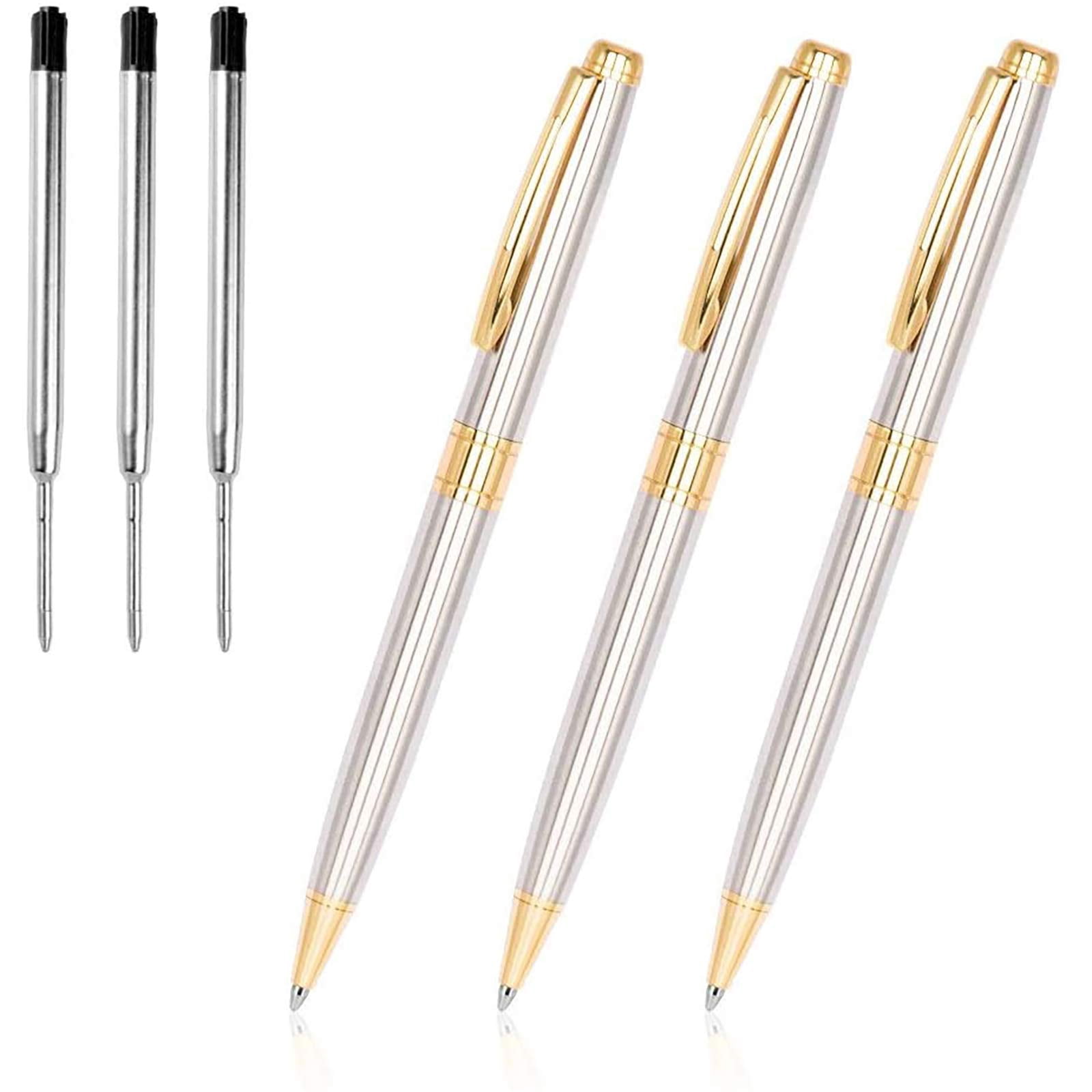 Ballpoint Pens Black Ink - Weighted Metal Twist For Uniform Flight Attendant Business  1.0 Mm Medium Point Smooth Writing 3 With 3 Refills (gold)