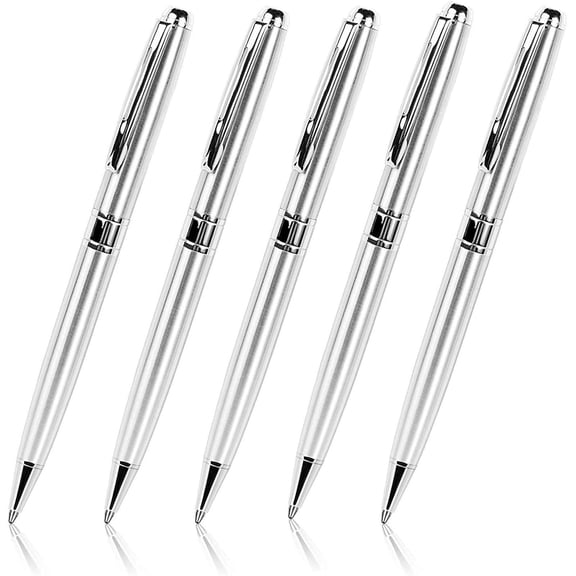 Ballpoint Pens Black Ink - Weighted Metal Twist For Uniform Flight Attendant Business 1.0 Mm Medium Point Smooth Writing 5 Pack (silver)