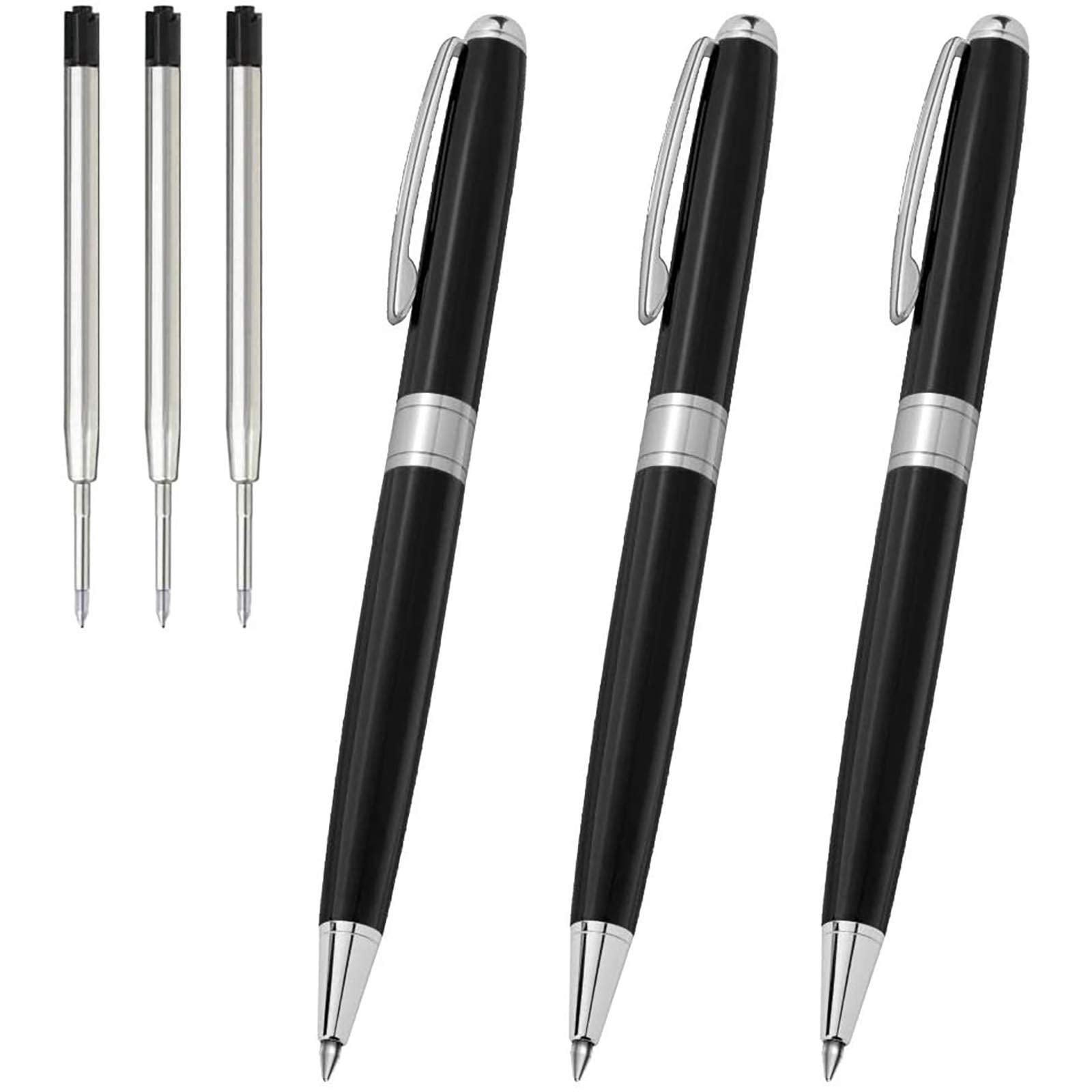 Ballpoint Pens Black Ink - Weighted Metal Twist For Uniform Flight Attendant Business  1.0 Mm Medium Point Smooth Writing 3 With 3 Extra Refills (black)