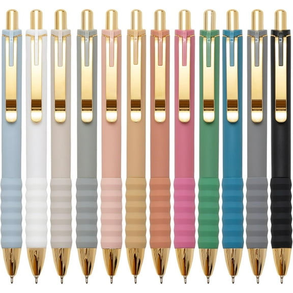 Ballpoint Pens Black Medium Point 1mm Pen with Super Soft Grip Ball Point Pen for Men Women Retractable Pens (gold-12 pcs)