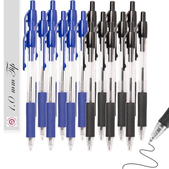 Ballpoint Pens  Retractable, Bold 1.0mm Tip, Smooth Quick-Dry Ink, Rubber Grip  20-Pack (10 Black & 10 Blue)