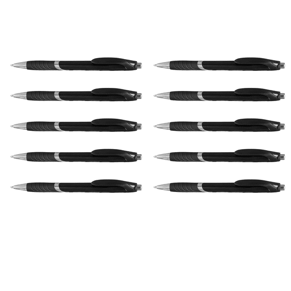 Ballpoint Pens With Rubber Grip - 10 pack - Black Ink Ball Point Pen with Soft Touch Plastic - Black