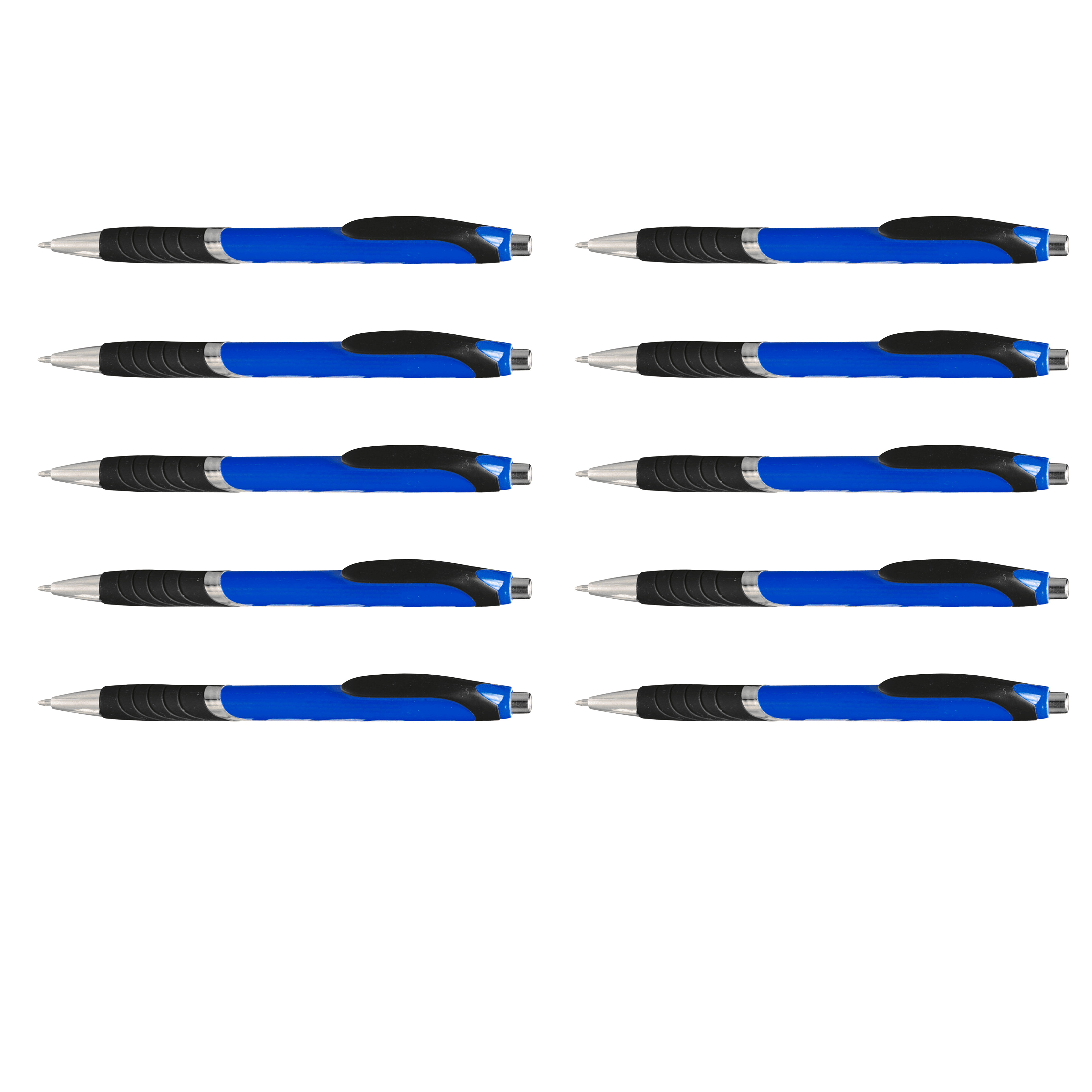 Ballpoint Pens With Rubber Grip - 10 pack - Black Ink Ball Point Pen with Soft Touch Plastic - Blue